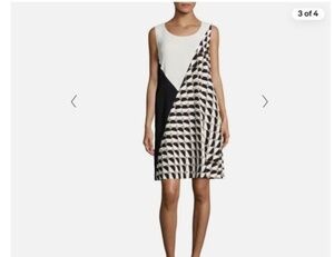 Lafayette 148 Womens Black White Geometric Sleeveless Shift Dress Medium